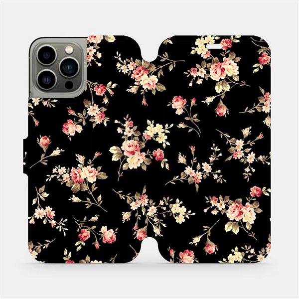Puzdro na mobil Mobiwear Flip puzdro pre Apple iPhone 13 Pro – VD02S Kvety na čiernom ...