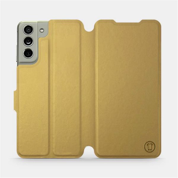 Puzdro na mobil Mobiwear Flip puzdro na Samsung Galaxy S21 FE – C_GOS Gold & Gray so sivým vnútrom ...