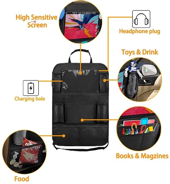 Car seat organiser Car seat organiser with tablet holder .