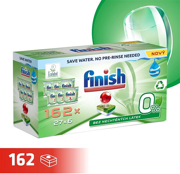 Tablety do umývačky FINISH Green 0 % Tablety do umývačky 162 ks Vlastnosti/technológia