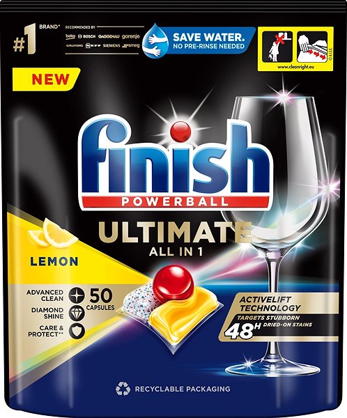 Mosogatógép tabletta FINISH Ultimate All in One Lemon Sparkle 50 db ...