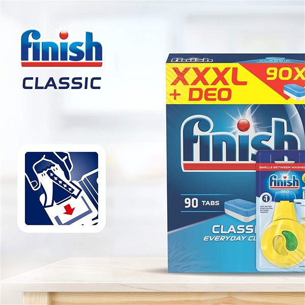 Tablety do umývačky FINISH Classic 90 ks + Osviežovač do umývačky Lemon & Lime ...