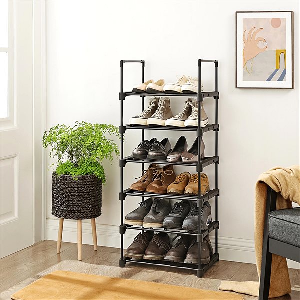 Cipőtartó Songmics fém cipőállvány, 6 polc, 45 × 30 × 106 cm, fekete ...