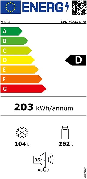 Refrigerator MIELE KFN 29233 D ws Energy label