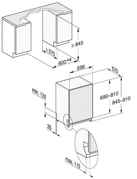 Built-in Dishwasher MIELE G 7595 SCVi XXL AutoDos Technical draft