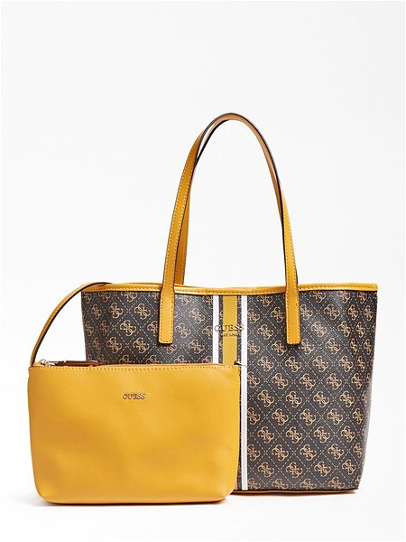 Buy Guess Vikky Logo Detailed Tote Bag In Yellow