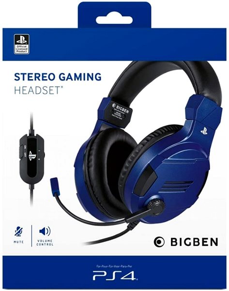 Herné slúchadlá BigBen PS4 Stereo-Headset v3 – modré Obal/škatuľka