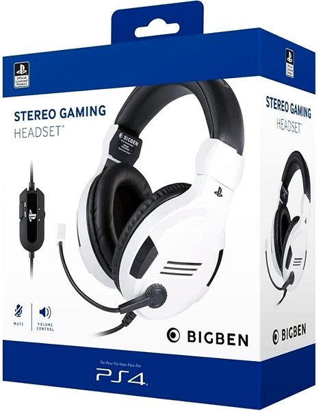Herné slúchadlá BigBen PS4 Stereo-Headset v3 – biele Obal/škatuľka