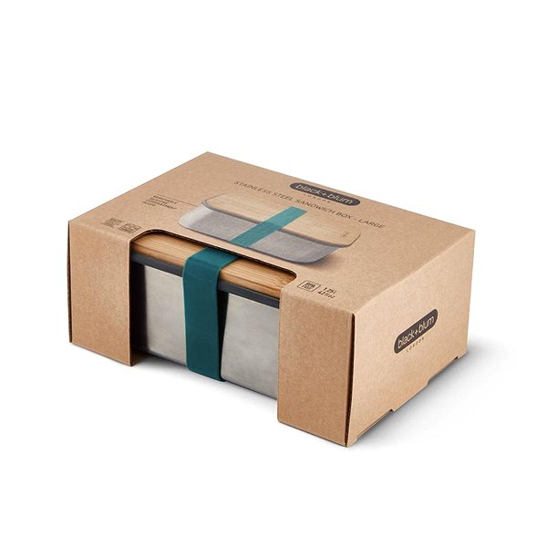 Snack Box BLACK + BLUM Snack Box SandwichBox Appetit 1250ml, Stainless-steel/Bamboo, Ocean Blue Packaging/box