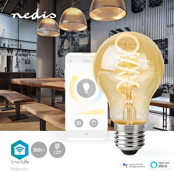 LED-Birne NEDIS Wi-Fi smarte LED-Glühbirne E27 WIFILRT10A60 Lifestyle