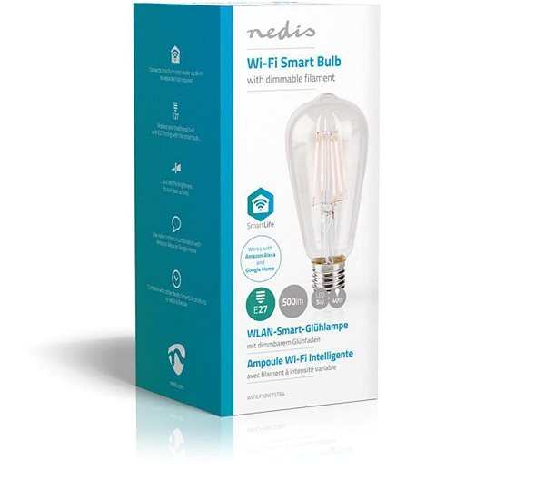 LED Bulb NEDIS Wi-Fi Smart LED Filament Bulb, E27, WIFILF10WTST64 Packaging/box