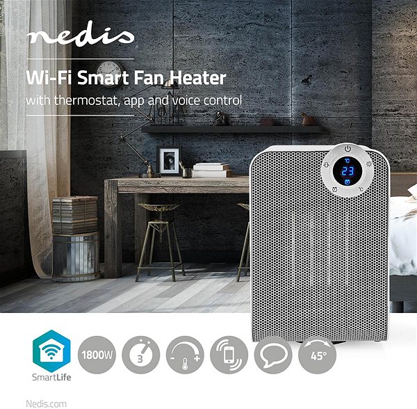 Fan NEDIS Wi-Fi Smart Fan with WIFIFNH20CWT Heating Element Lifestyle