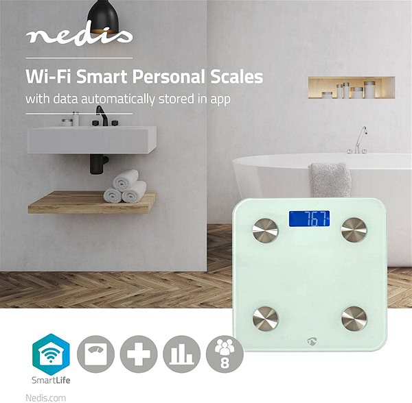 Bathroom Scale NEDIS Wi-Fi Smart Personal Scale WIFIHS10WT Features/technology