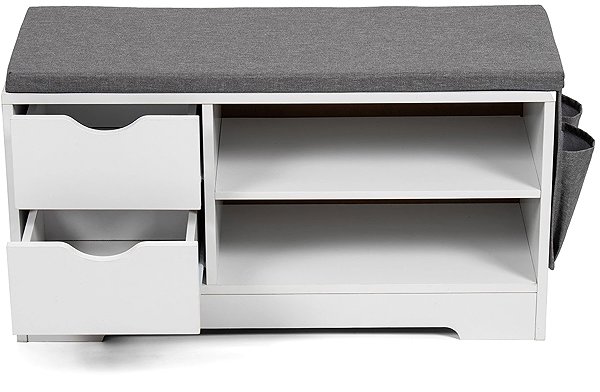 Nejlevnější nábytek Orvi Shoe Rack Bench with Seat, White/Grey Fabric