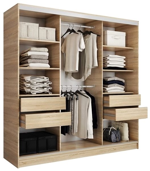 Nejlevnější nábytek Litolaris 180 wardrobe with mirror, sonoma oak.