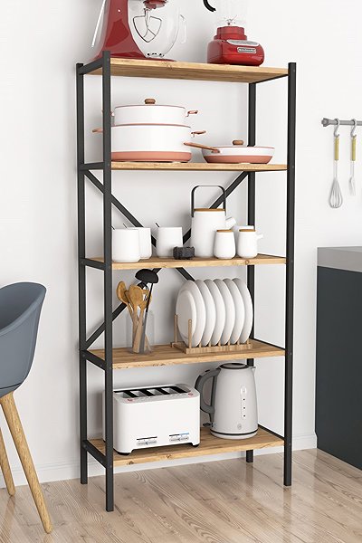 Shelving Unit Cheapest furniture Mebru, metal, 158 cm, black/pine ...