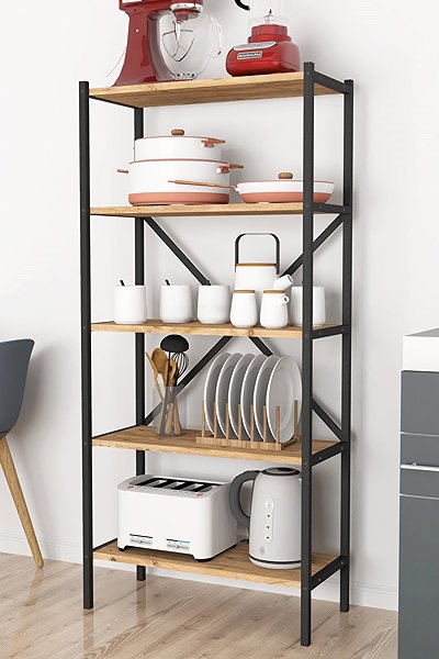 Shelving Unit Cheapest furniture Mebru, metal, 158 cm, black/pine ...