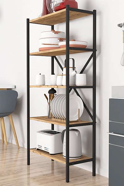 Shelving Unit Cheapest furniture Mebru, metal, 158 cm, black/pine ...