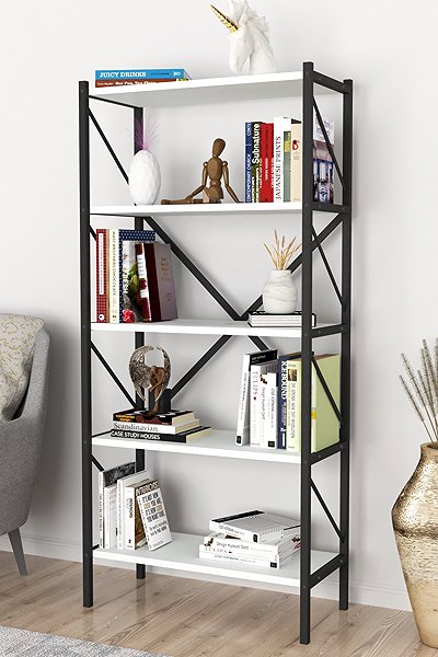 Shelving Unit Cheapest furniture Mebru, metal, 158 cm, black/white ...