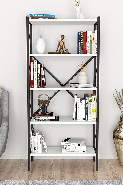 Shelving Unit Cheapest furniture Mebru, metal, 158 cm, black/white ...