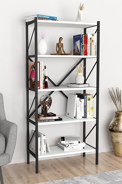 Shelving Unit Cheapest furniture Mebru, metal, 158 cm, black/white ...