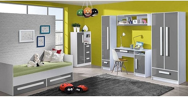 Nejlevnější nábytek Blourt corner wardrobe, white/gloss grey.