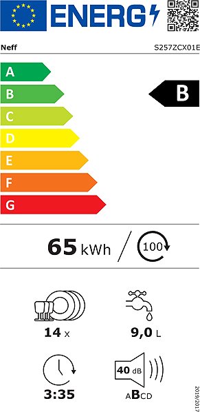 Beépíthető mosogatógép NEFF S257ZCX01E N70 Energia címke
