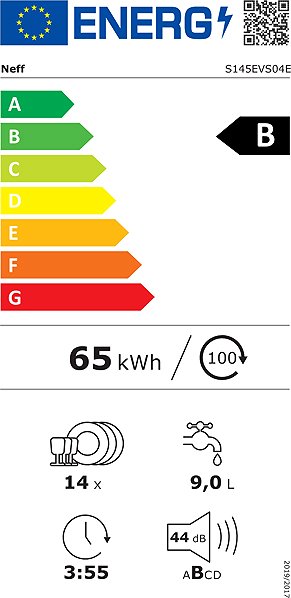 Built-in Dishwasher NEFF S145EVS04E N50 Energy label
