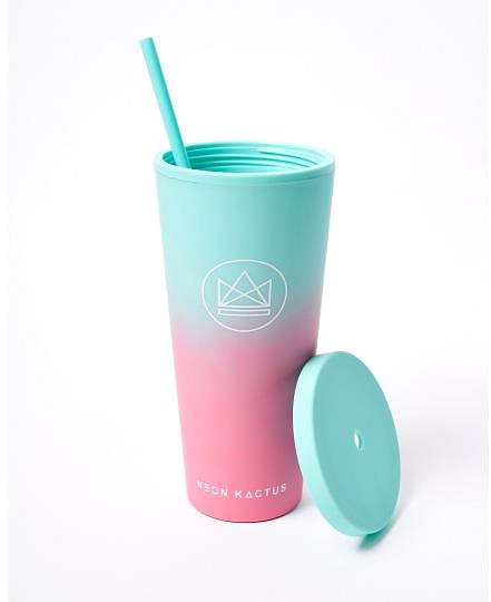 Trinkbecher Neon Kactus Trinkbecher mit Strohhalm 625 ml türkis/rosa ...