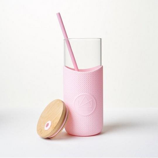 Pohár na nápoje Neon Kactus Sklenený pohár so slamkou 1000 ml ružový ...