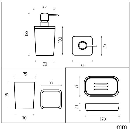 Nimco Badu Bathroom Set, White - Soap Dispenser, Soap Dish, Jar BA 28000SET-05.