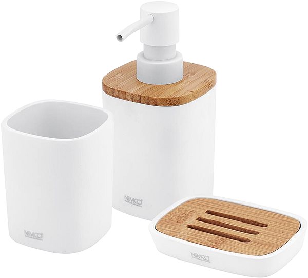 Nimco Badu Bathroom Set, White - Soap Dispenser, Soap Dish, Jar BA 28000SET-05.