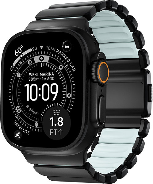Armband Nomad Stratos Band AW 45 / 46 / 49 mm Black Titanium Icy Blue Glow FKM ...