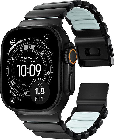 Armband Nomad Stratos Band AW 45 / 46 / 49 mm Black Titanium Icy Blue Glow FKM ...