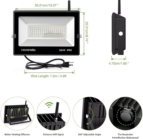 LED Reflector NOVOSTELLA 100W RGBW Wi-Fi Smart Flood Light 1 Pack Technical draft