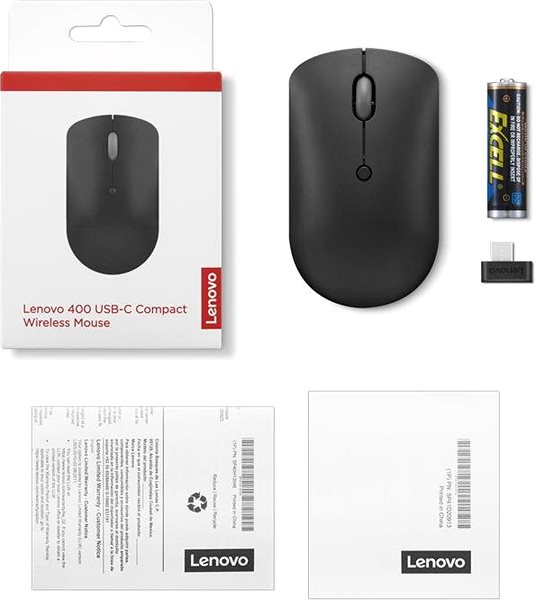 Maus Lenovo 400 USB-C Compact Wireless Mouse Packungsinhalt