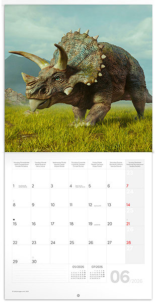 Falinaptár NOTIQUE Dinoszauruszok 2026 feljegyzésekhez, 30 x 30 cm ...