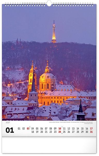 Nástenný kalendár NOTIQUE Praha 2027, 33 × 46 cm ...
