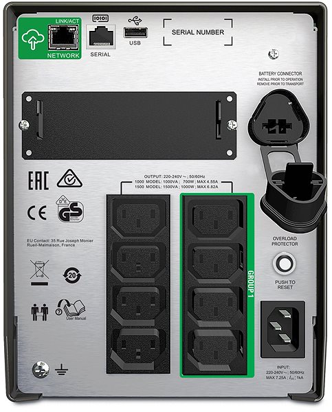 Notstromversorgung APC Smart-UPS 1000 VA LCD 230 V mit SmartConnect Rückseite