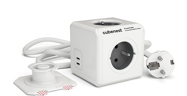 Hosszabbító kábel Cubenest Powercube Extended USB PD - 35W, 2 x UBS-C, 4x aljzat, 1,5m, fehér/szürke ...