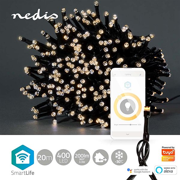 Světelný řetěz NEDIS Wi-Fi chytré dekorativní LED WIFILX01W400 ...