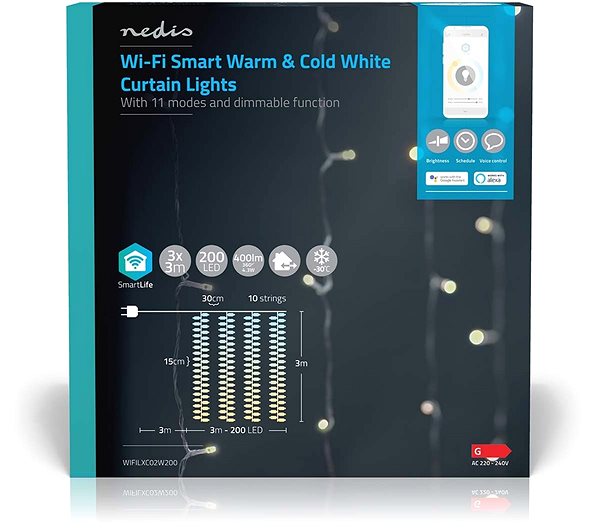 Světelný řetěz NEDIS Wi-Fi chytré dekorativní LED WIFILXC02W200 ...