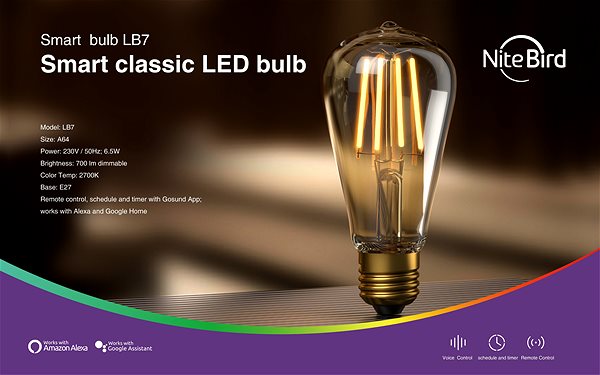 LED Bulb Nitebird Smart Filament Bulb LB7 Features/technology
