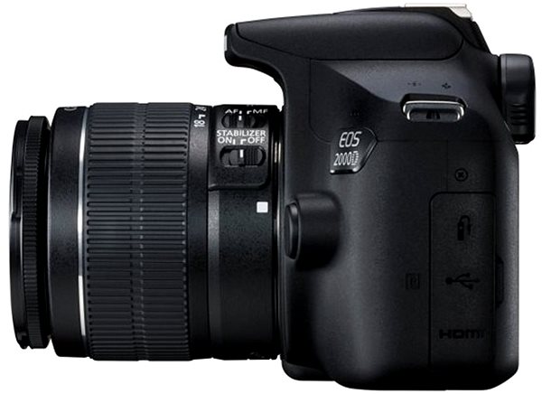 Digitális fényképezőgép Canon EOS 2000D + EF-S 18-55 mm f/3.5-5.6 IS II Oldalnézet