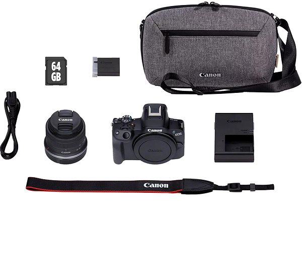 Digitális fényképezőgép Canon EOS R50 fekete + RF-S 18-45 IS STM TRAVEL KIT ...