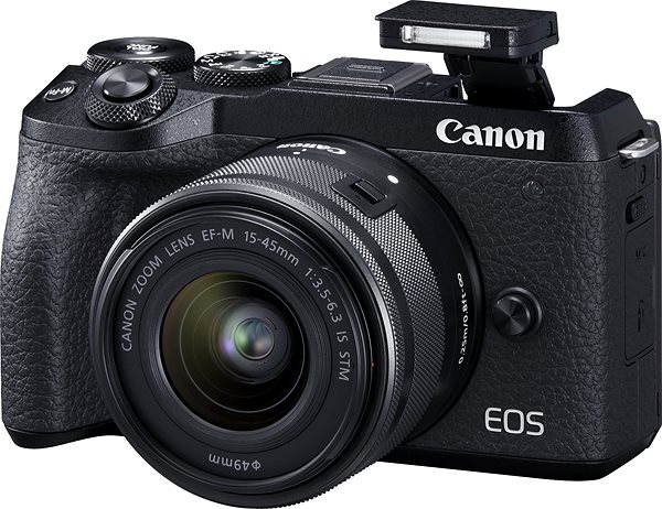 Digitalkamera Canon EOS M6 Mark II + EF-M 15-45 mm f/3.5-6.3 IS STM + EVF Sucher Seitlicher Anblick