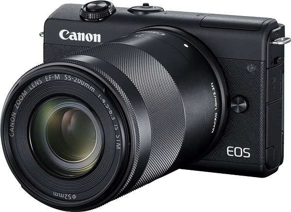 Digitalkamera Canon EOS M200 + EF-M 15-45 mm f/3.5-6.3 IS STM + EF-M 55-200 mm f/4.5-6.3 IS STM Seitlicher Anblick