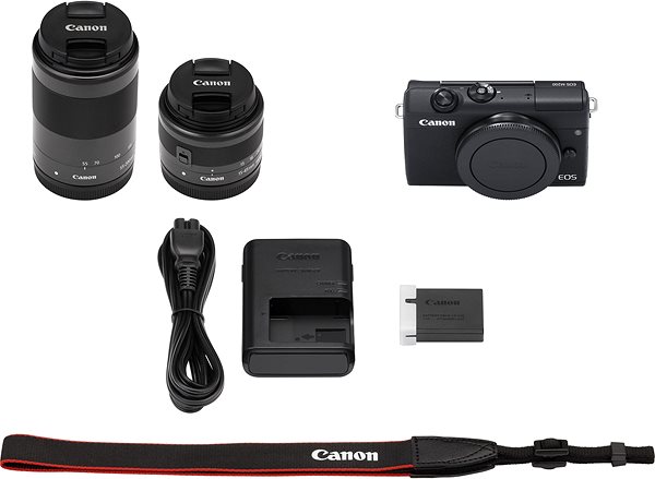 Digitális fényképezőgép Canon EOS M200 + EF-M 15-45mm f/3.5-6.3 IS STM + EF-M 55-200mm f/4.5-6.3 IS STM Csomag tartalma