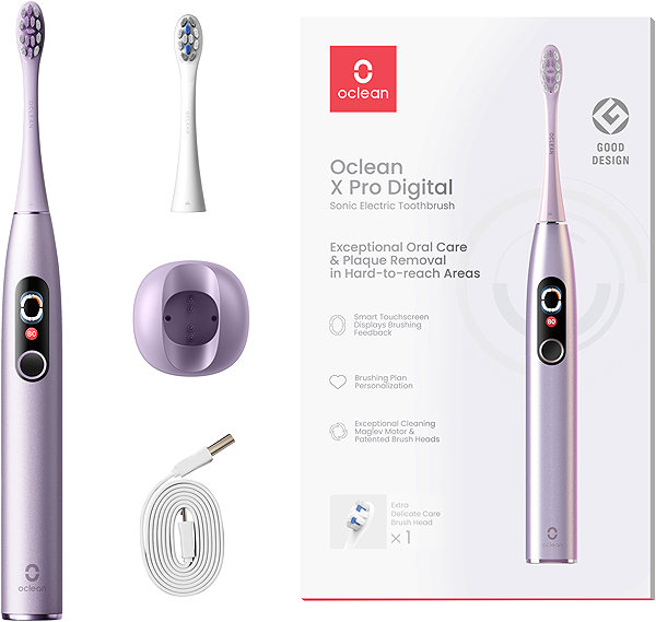 Electric Toothbrush Oclean X Pro Digital Duo Set Silver & Purple 2 pcs ...