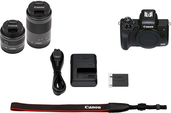 Digitalkamera Canon EOS M50 Mark II schwarz + EF-M 15-45 mm f/3.5-6.3 IS STM + EF-M 55-200 mm f/4.5-6.3 IS STM Packungsinhalt